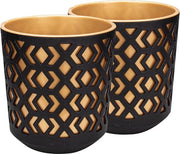 Set di vasi per piante, grande e piccolo, 2 x vaso per fiori, vaso per erbe, nero/oro, diametro 14 cm