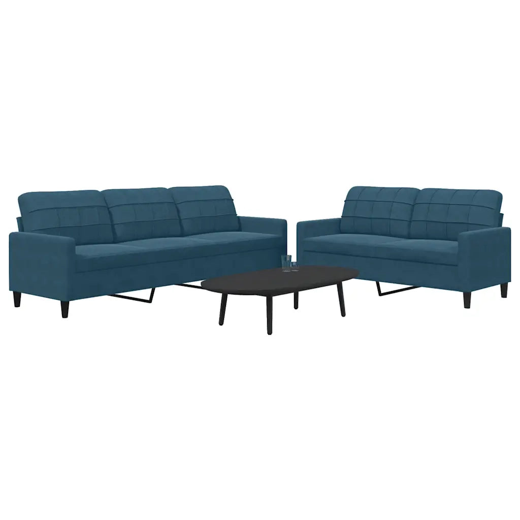 Set di Divani 2 pz con Cuscini Blu in Velluto
