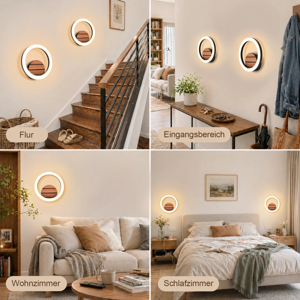 ZMH Lampada da Parete LED Interni 20cm Moderna Rotonda 6W 3000K Legno Effetto Indiretta per Corridoio Soggiorno Camera