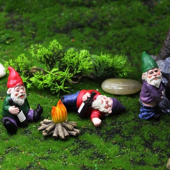 Accessori di decorazione per giardino - 4 pezzi - Statue di gnomi ubriachi - Miniature decorazioni per fuochi d'artificio - Statue da giardino