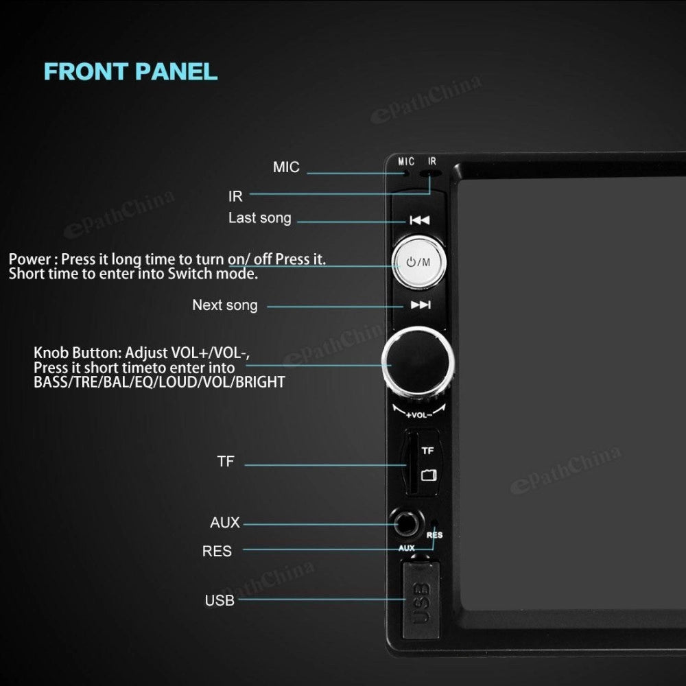 Trade Shop - 7010b 7" Hd 1080p Lcd Double-din Bluetooth Auto Video Mp5 Stereo Lettore Mp3 -