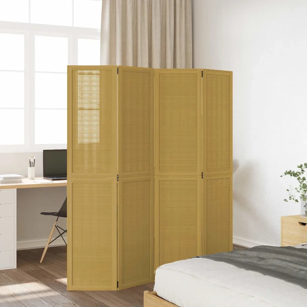 Divisorio Ambienti 4 Pannelli Marrone Legno Massello Paulownia 358818