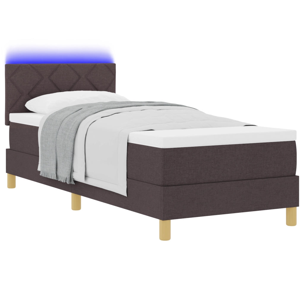 Letto con Box Spring e Materasso & LED Marrone Scuro 80x200 cm Tessuto