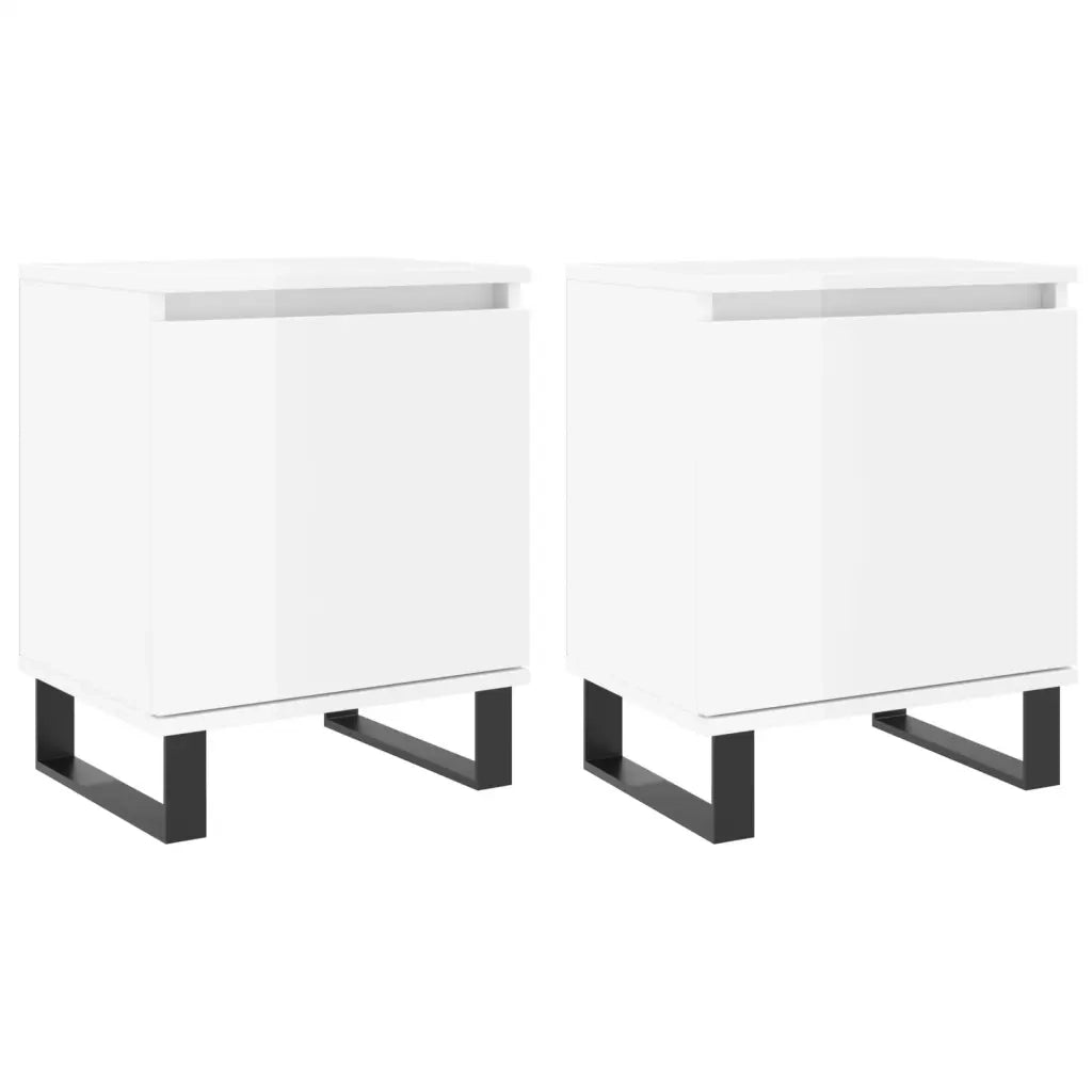 Comodini 2 pz Bianco Lucido 40x30x50 cm in Legno Multistrato