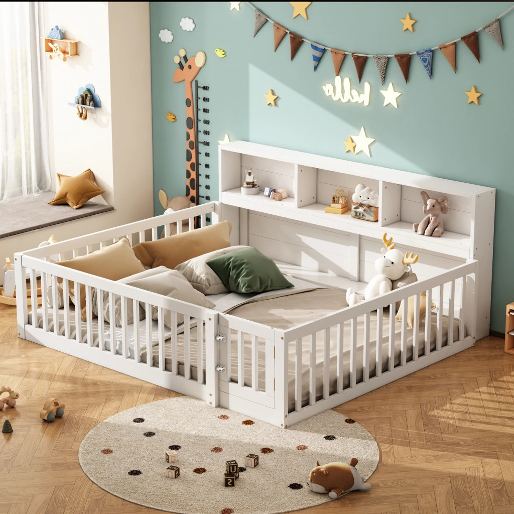 OKWISH Letto Divano 140×200 cm, Letto Matrimoniale con Vani Portaoggetti e Sponde di Sicurezza, senza Materasso, in Legno, Bianco