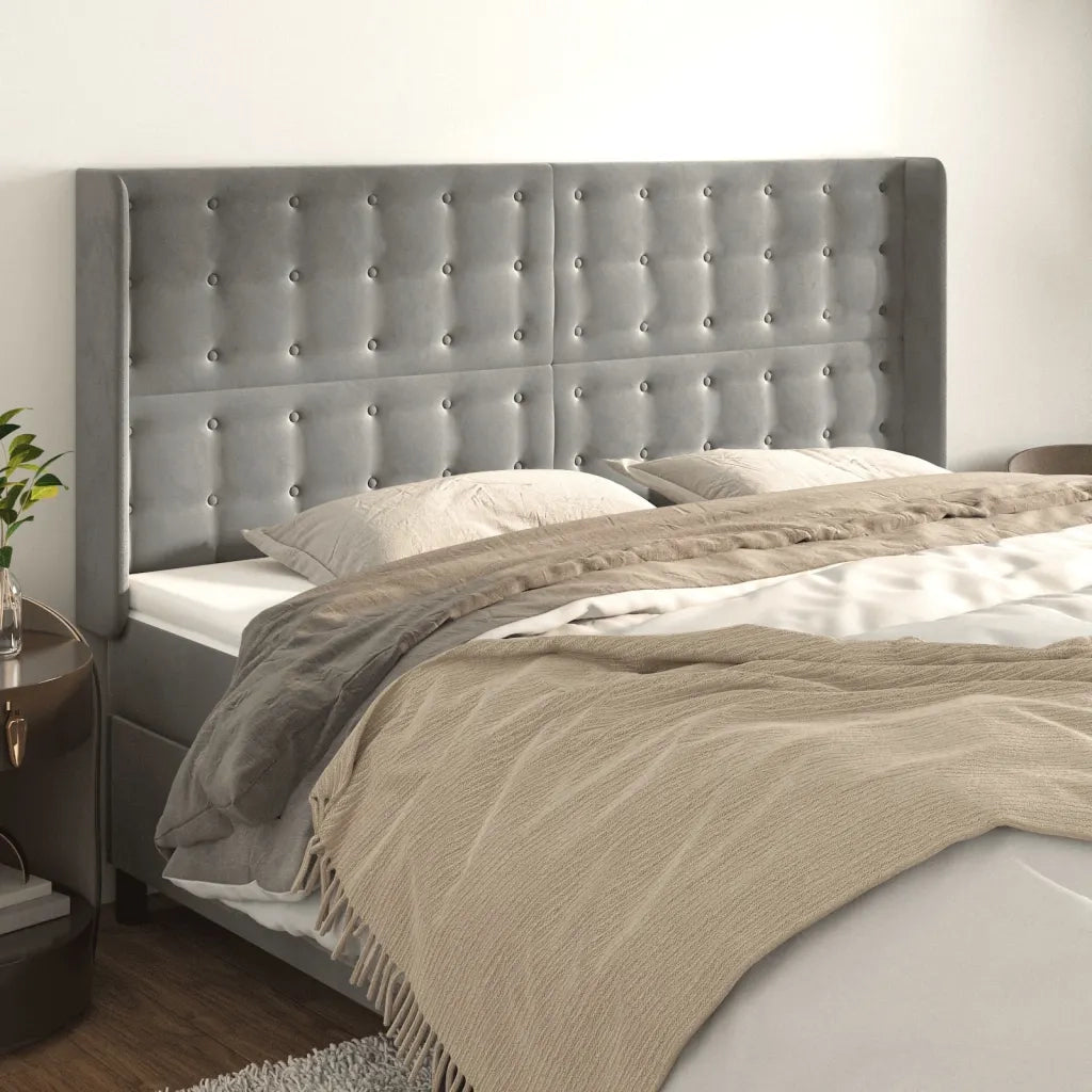 Testiera | Testata ad Orecchio Grigio Chiaro 183x16x118/128 cm in Velluto