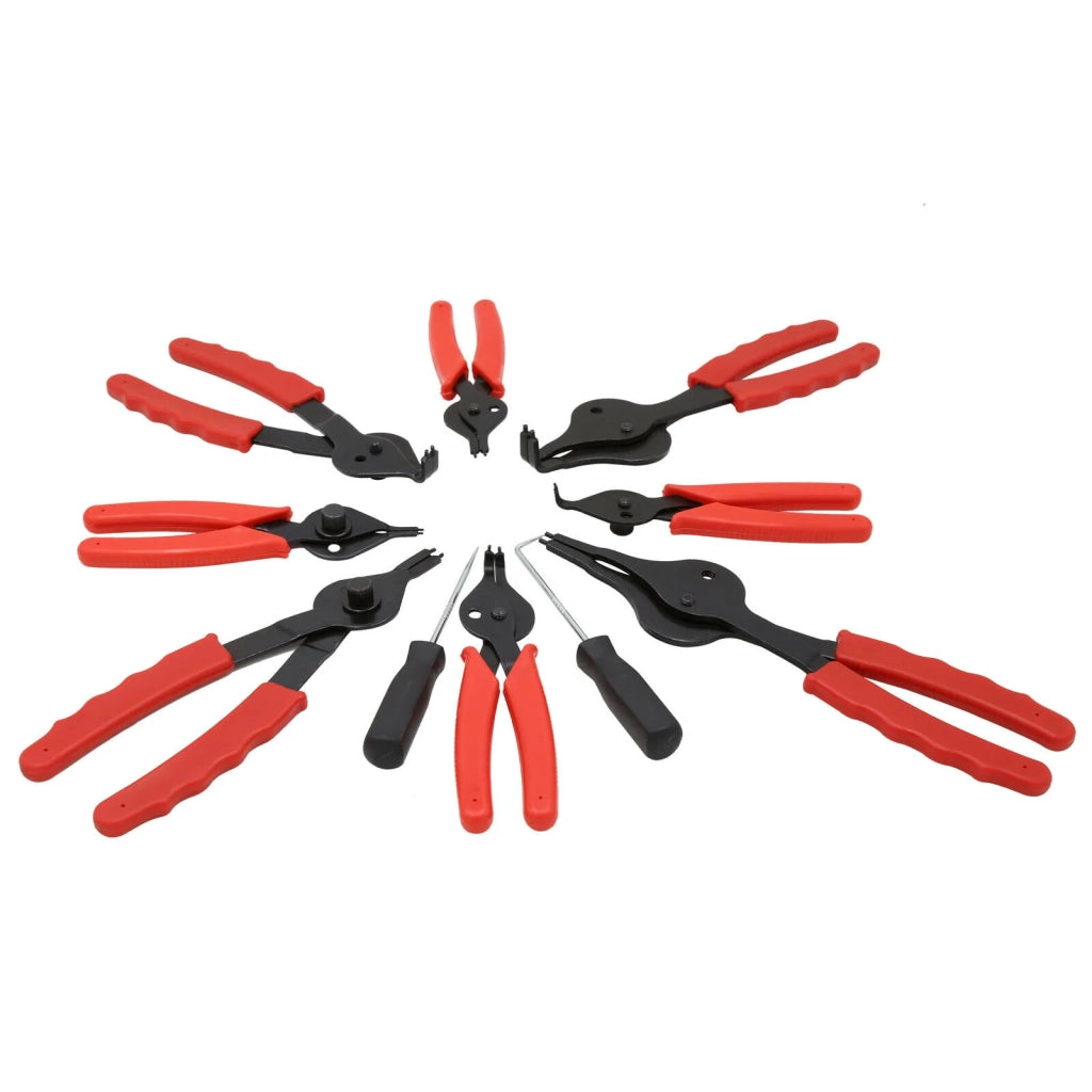 Set di pinze per anelli elastici per uso esterno e interno 11 pezzi ganasce angolate e dritte 16_0002761