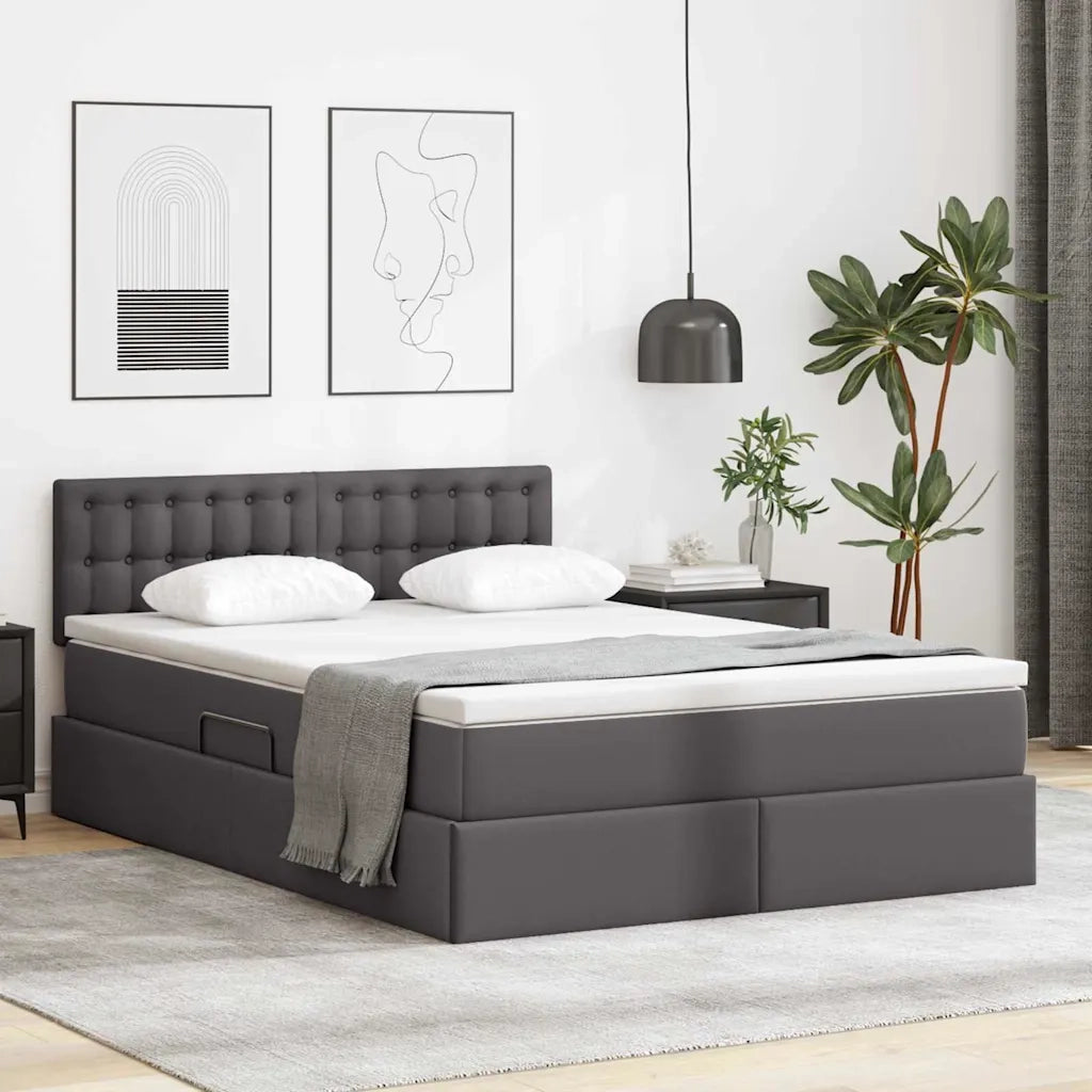 Letto con contenitore e materasso Grigio 140 x 200 cm