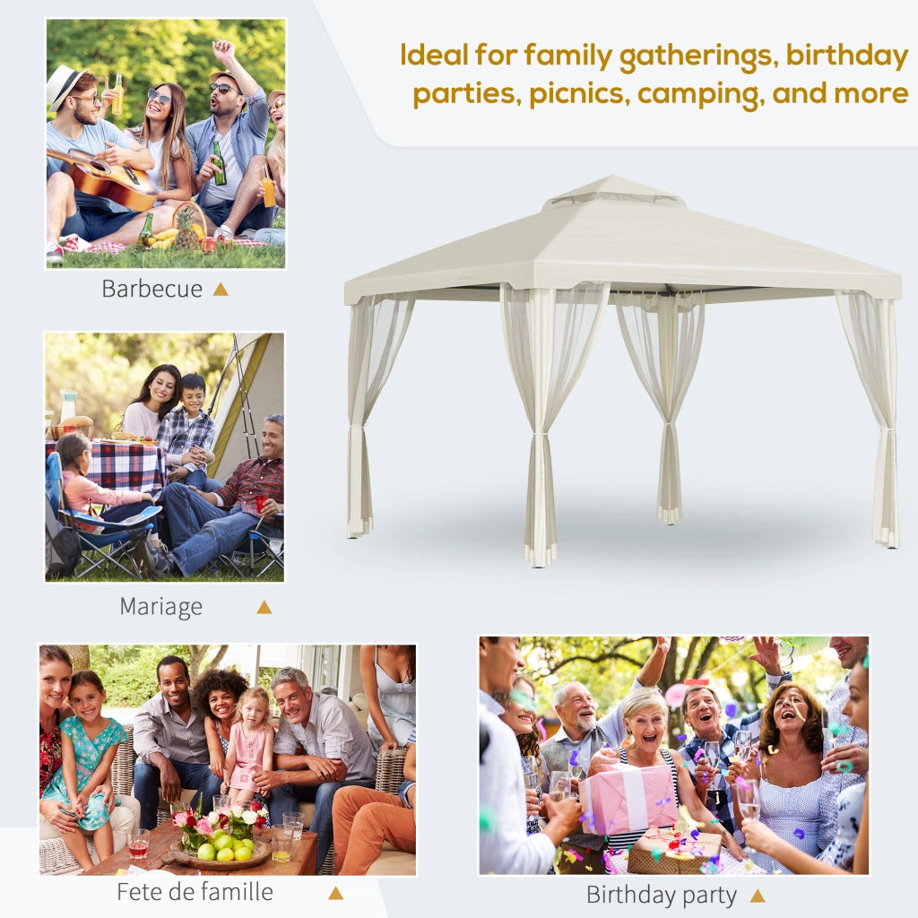 Gazebo con Zanzariera 3x3m. Struttura in Metallo e Copertura in Poliestere. Beige