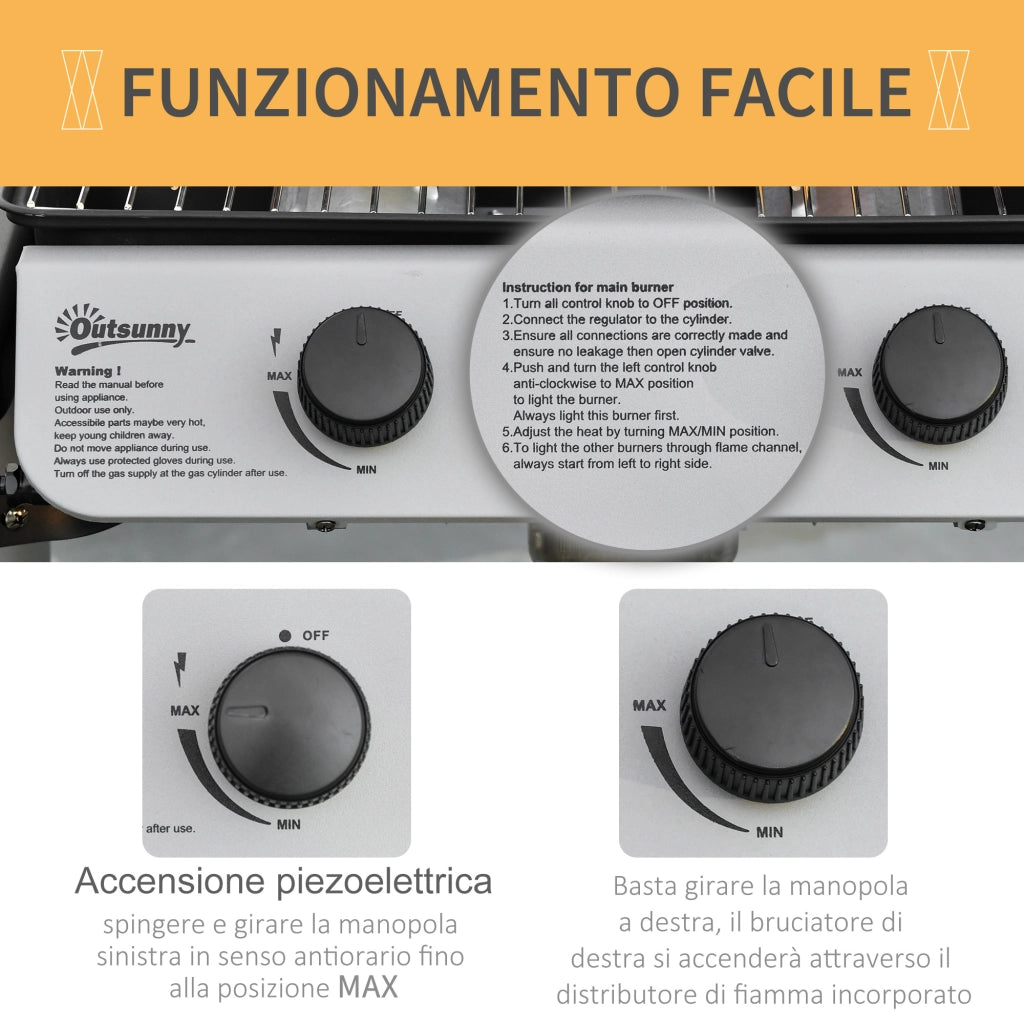 Easycomfort Barbecue a Gas con Coperchio, Bruciatori da 5.6kW, BBQ e Ruote, 104x49x99cm