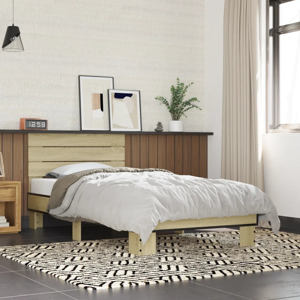 Giroletto-Struttura Letto Rovere Sonoma 75x190cm in Legno Multistrato e Metallo 695180