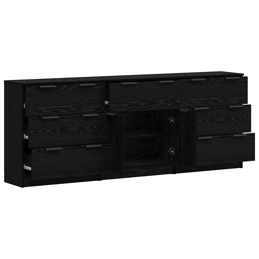 vidaXL Credenza 3 pcs Rovere nero 60 x 30 x 70 cm Legno multistrato