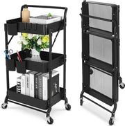 Carrello da Cucina Ripiegabile per Servizio - Organizzatore Multifunzionale per Cucina/Bagno/Ufficio - Nero