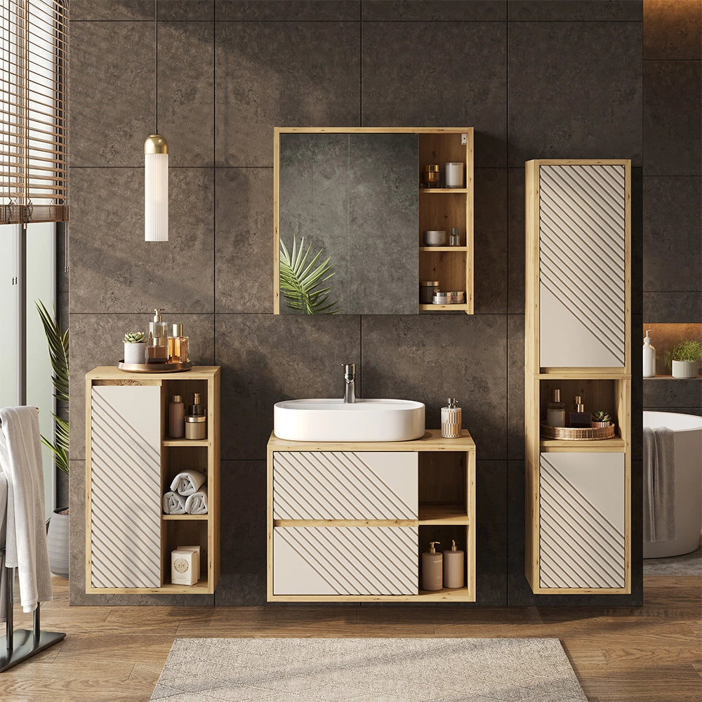 Mobile sottolavabo per bagno Viola Rovere artigianale/Cachemire 80 x 60 cm Vicco