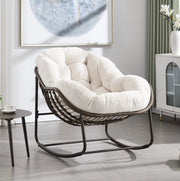 Sedia a dondolo in rattan sintetico intrecciato a mano 78x106x90 cm; bianca