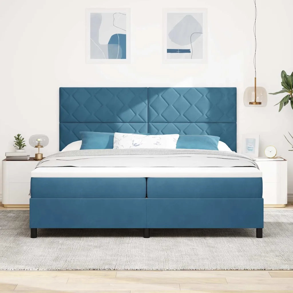 Letto a Sorgente LED Blu Scuro 200 x 200 cm Tessuto