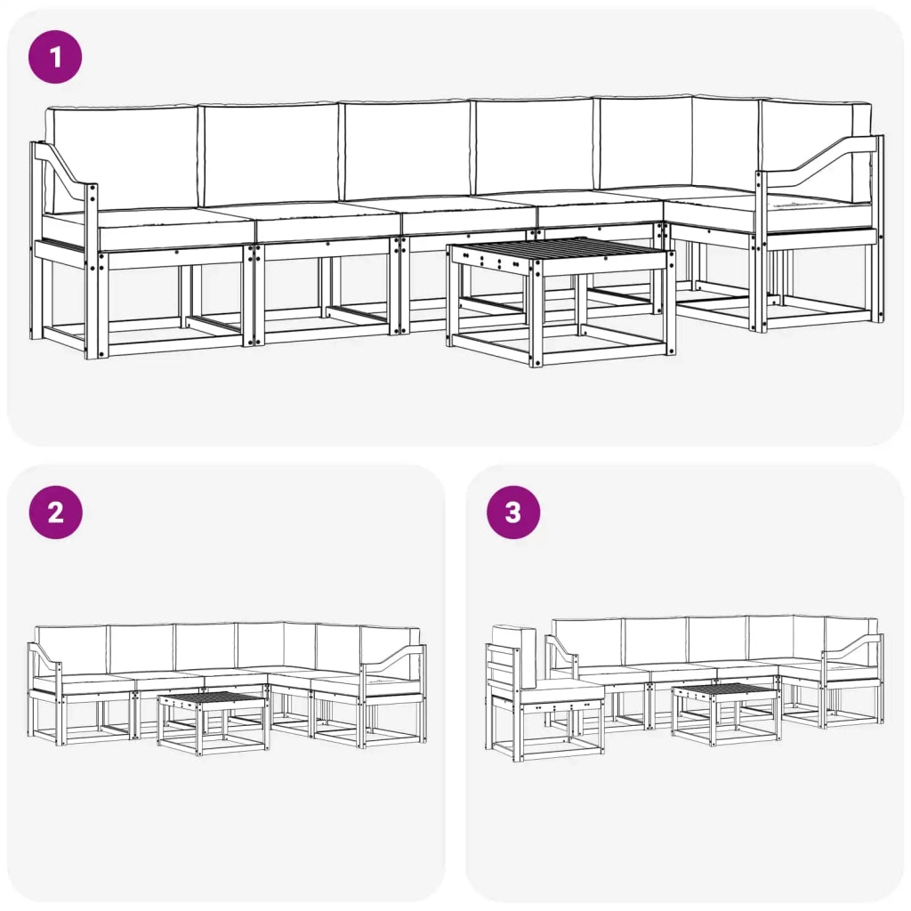 Set di divani da esterno 7 pz Bianco e Nero 3389558