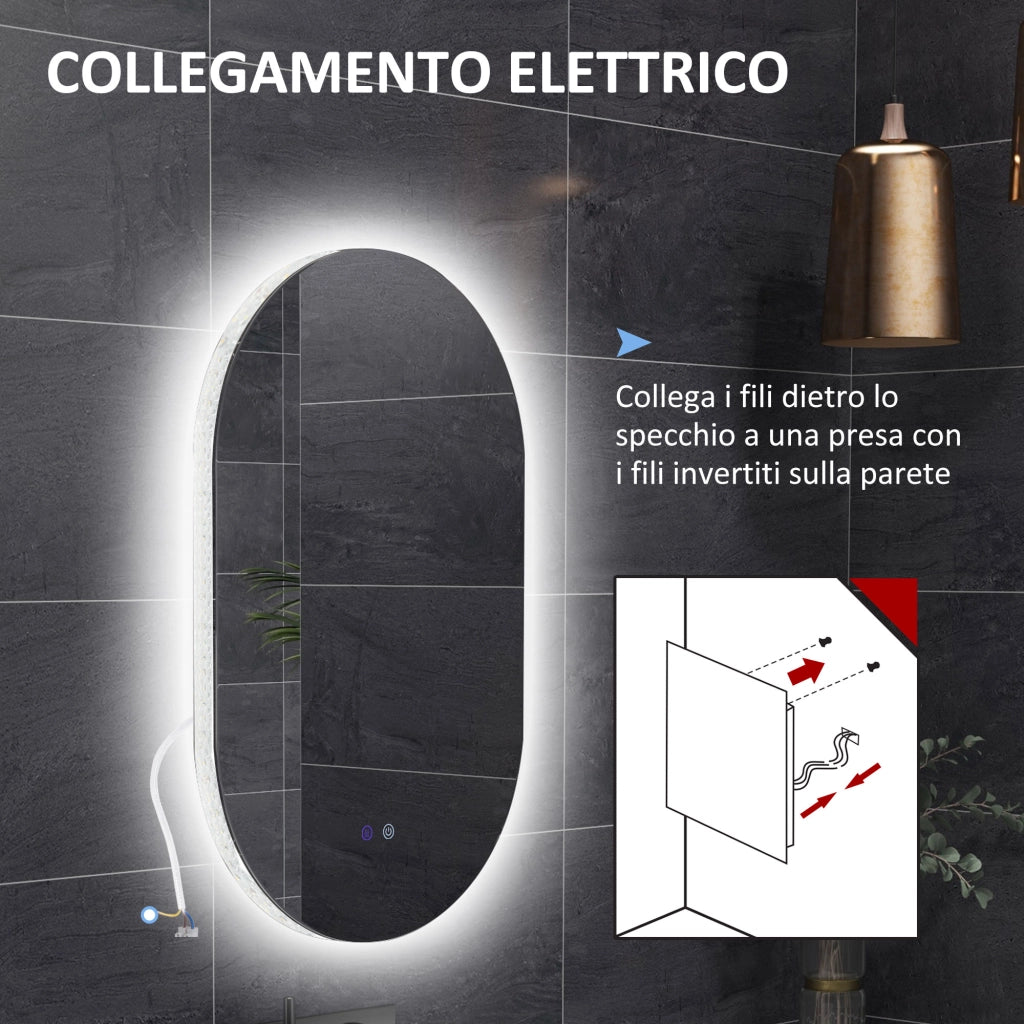Specchio Bagno LED Antiappannamento con Luminosit¨¤ Regolabile ¨C Zephmum ¨C Vetro e Alluminio, Bianco, 81x51x4.5 cm