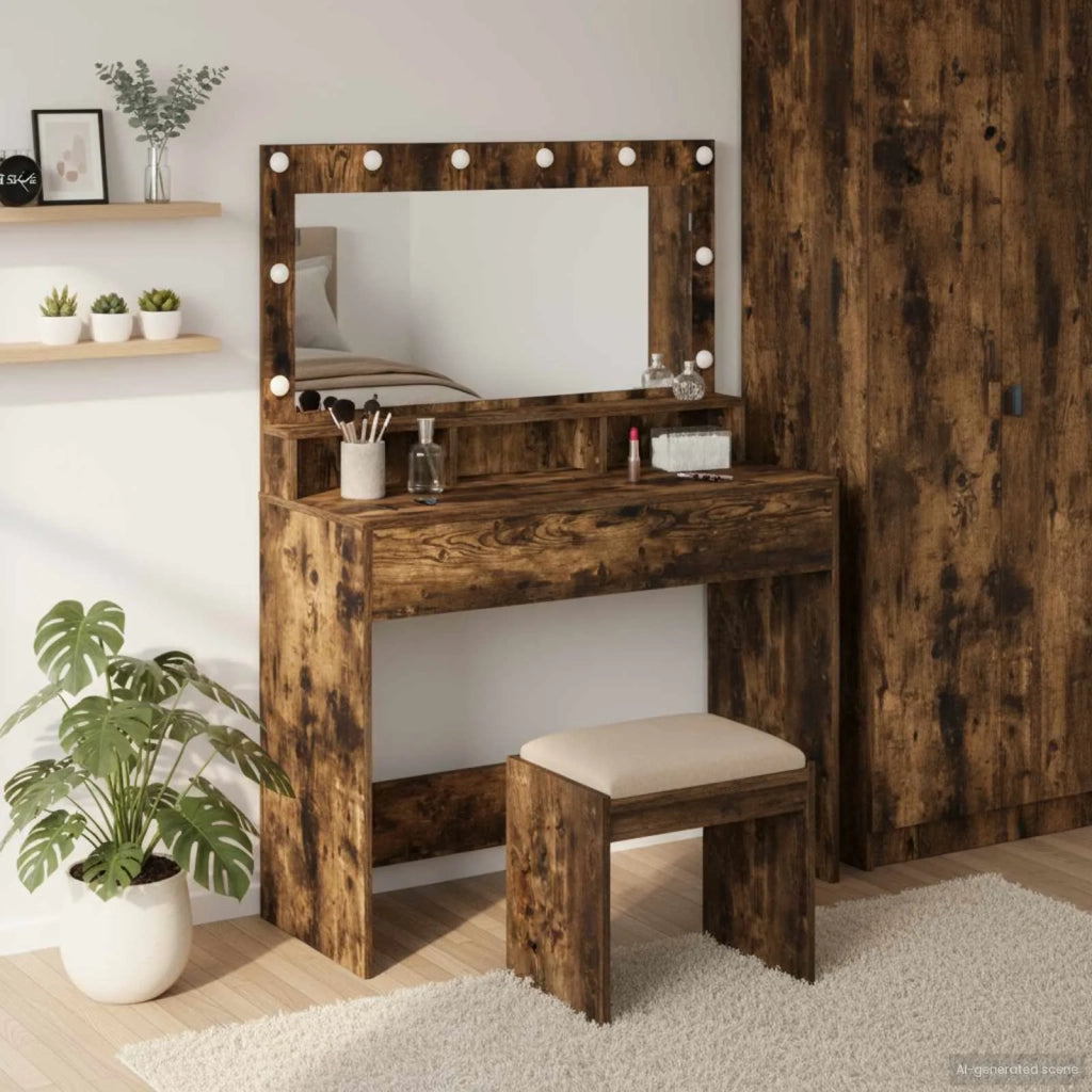 Toeletta | Tavolo da Trucco con lo scaffale Rovere fum¨¦ 100 x 41 x 135 cm