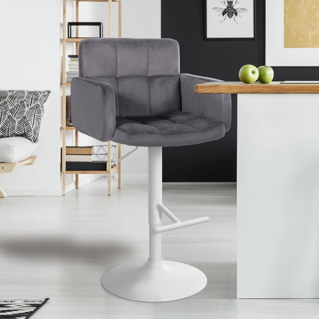 Set di 2 sgabelli da bar Los Angeles in velluto grigio scuro,bianco