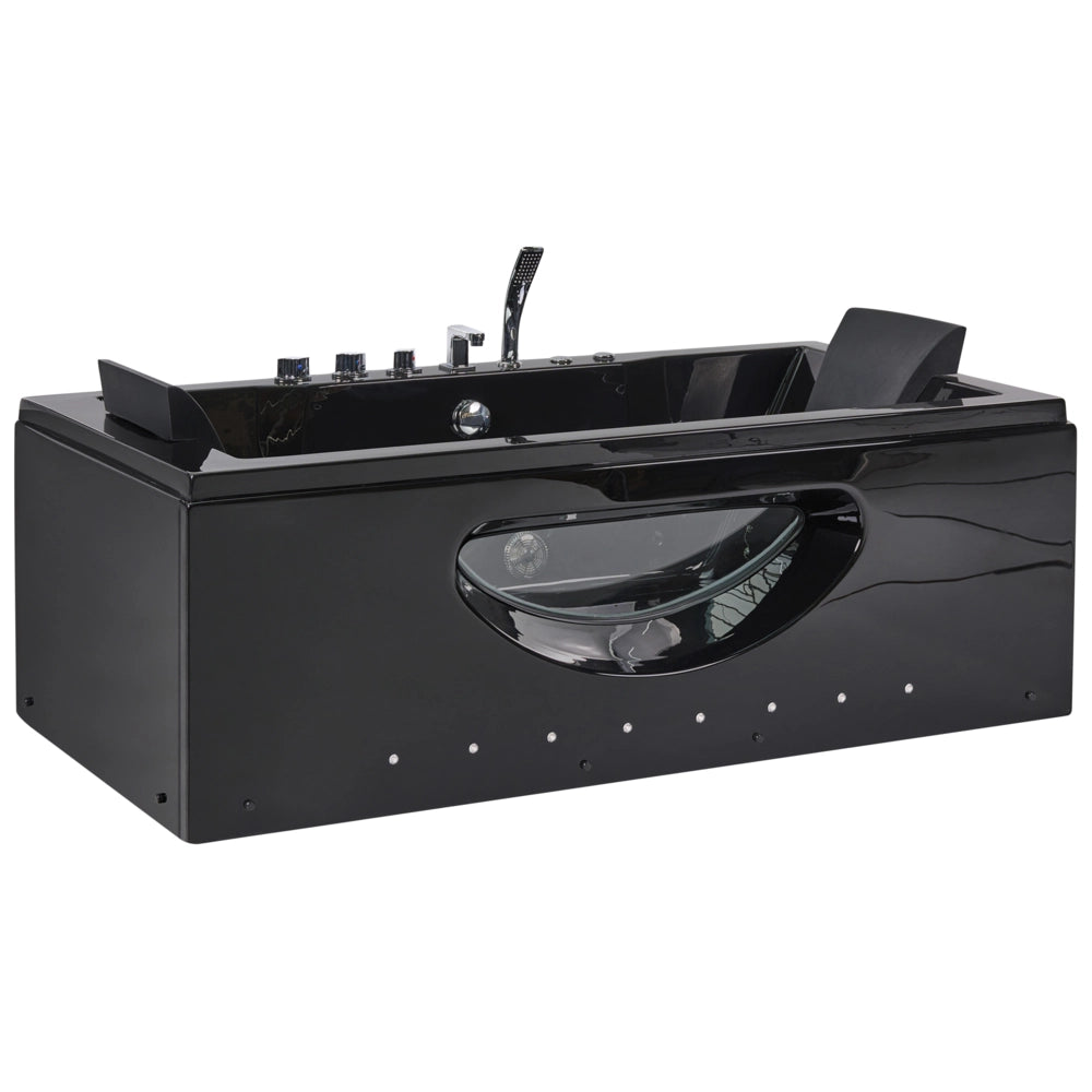 Vasca idromassaggio nero ABS Getti d'acqua massaggianti Luci LED Poggiatesta Massaggio Getti d'Acqua Rettangolare 180 x 85 cm