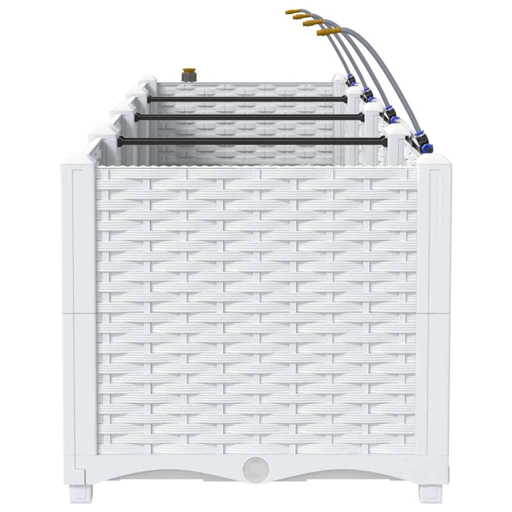 Set di 3 fioriere moderne con sistema di irrigazione 120 x 40 x 37,5 cm acciaio bianco 02_0058609