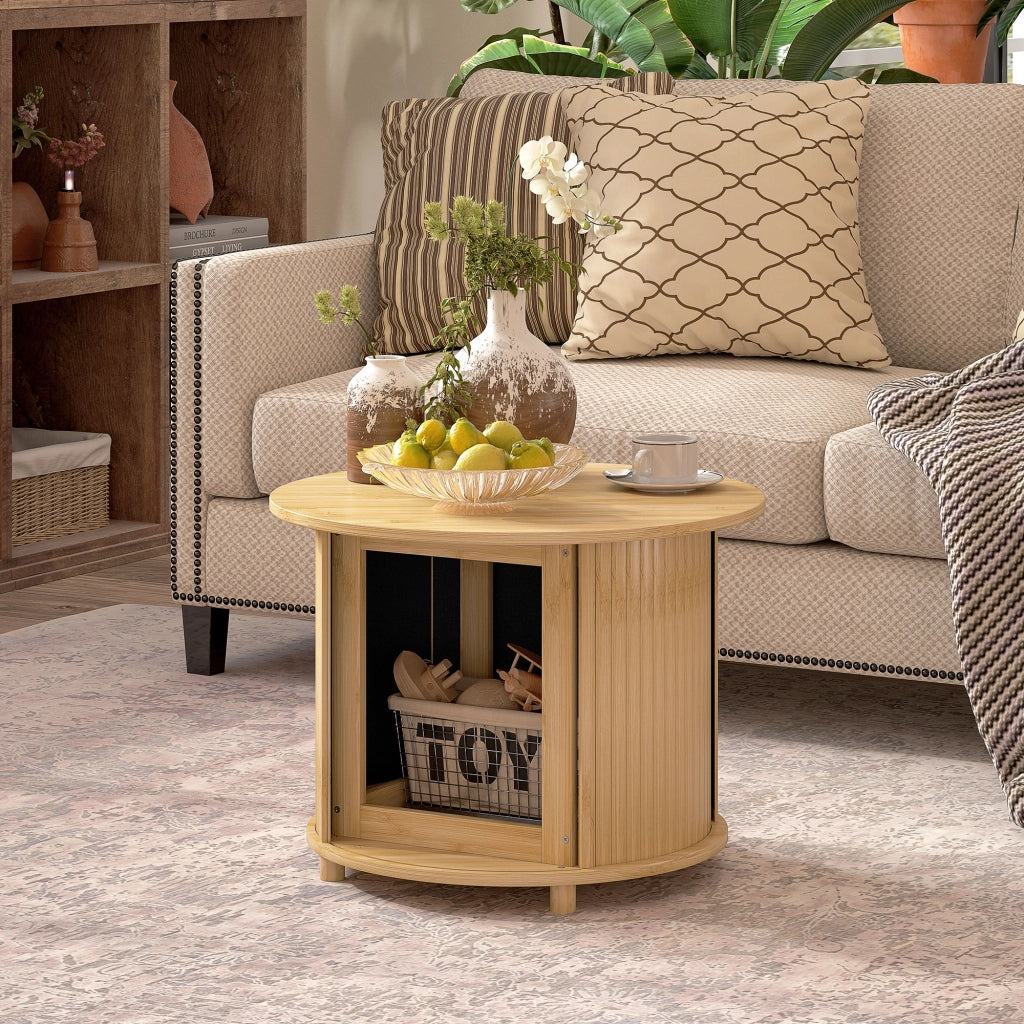 Tavolino da caff¨¨ rotondo con cassetti ¨C zephmum ¨C Bamb¨´ 60x45 cm