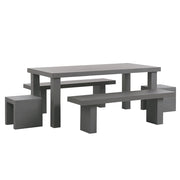Set da pranzo da giardino Tavolo rettangolare in cemento grigio 2 panche 2 sgabelli 6 posti resistente all'acqua