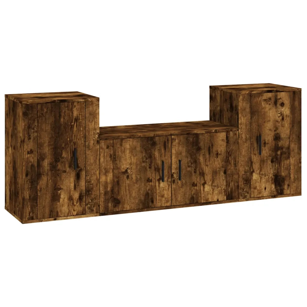 Set Mobili Porta TV 3 pz-Set di 3 Credenza per TV Rovere Fumo in Legno Multistrato 543234