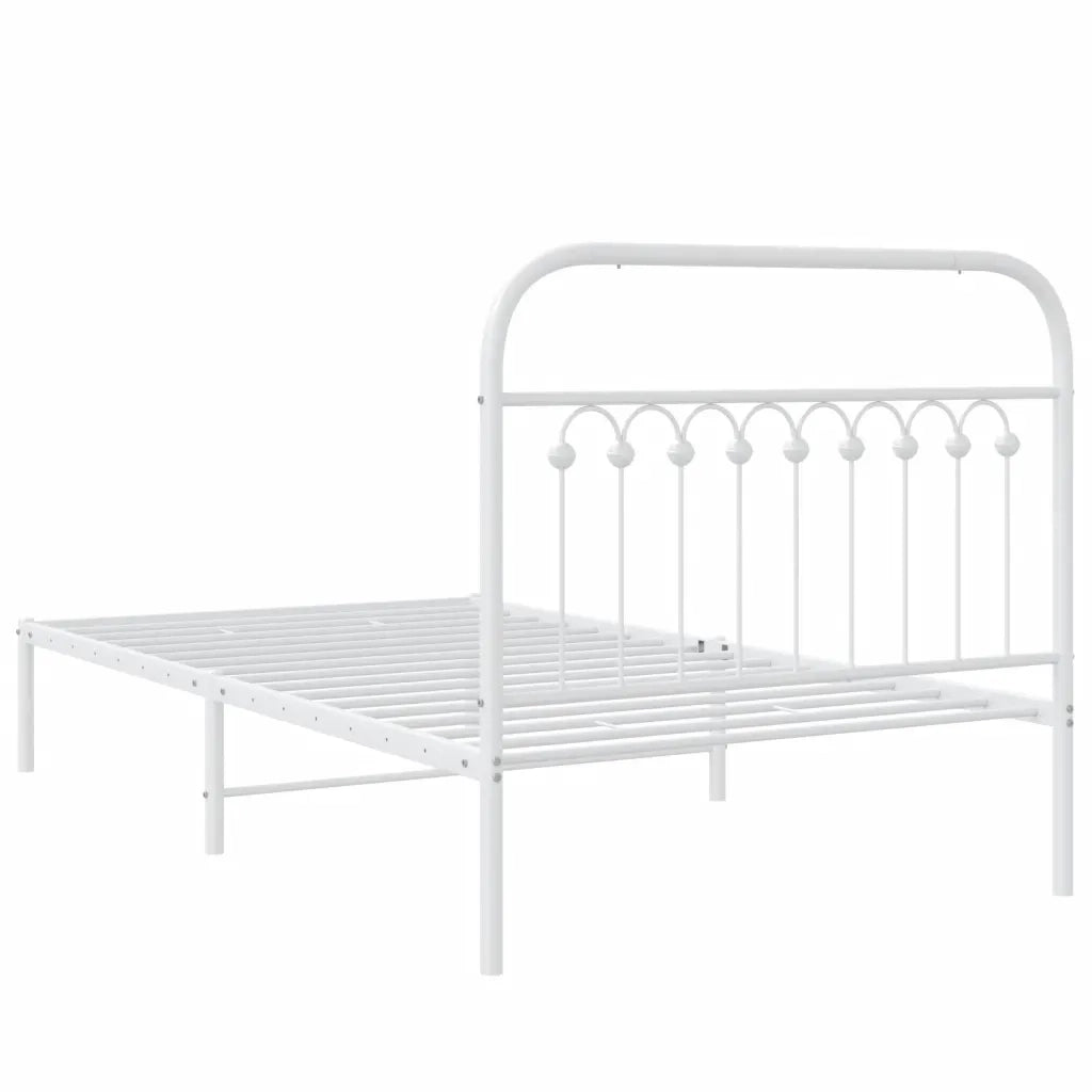 Letto singolo | Letto per adulti | Giroletto con Testiera Metallo Bianco 100x200 cm