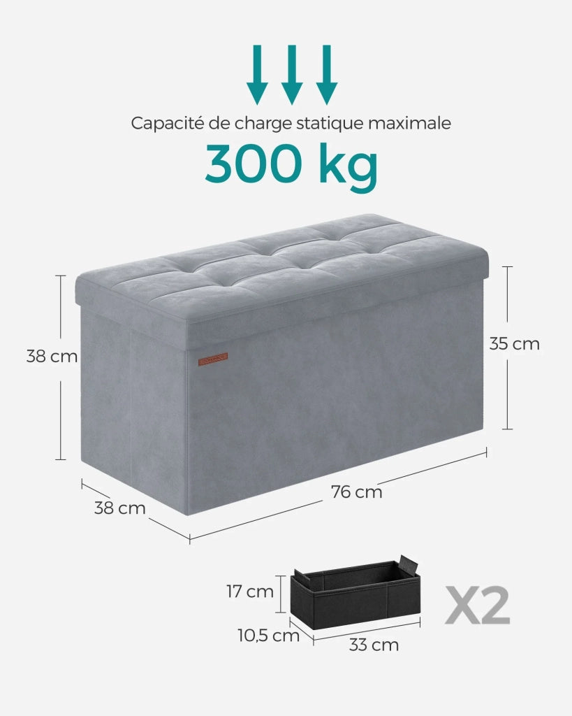 Panca contenitore in velluto con coperchio 2 contenitori divisori rimovibili capacità di carico 300 kg per corridoio soggiorno camera da letto grigio 12_0004158
