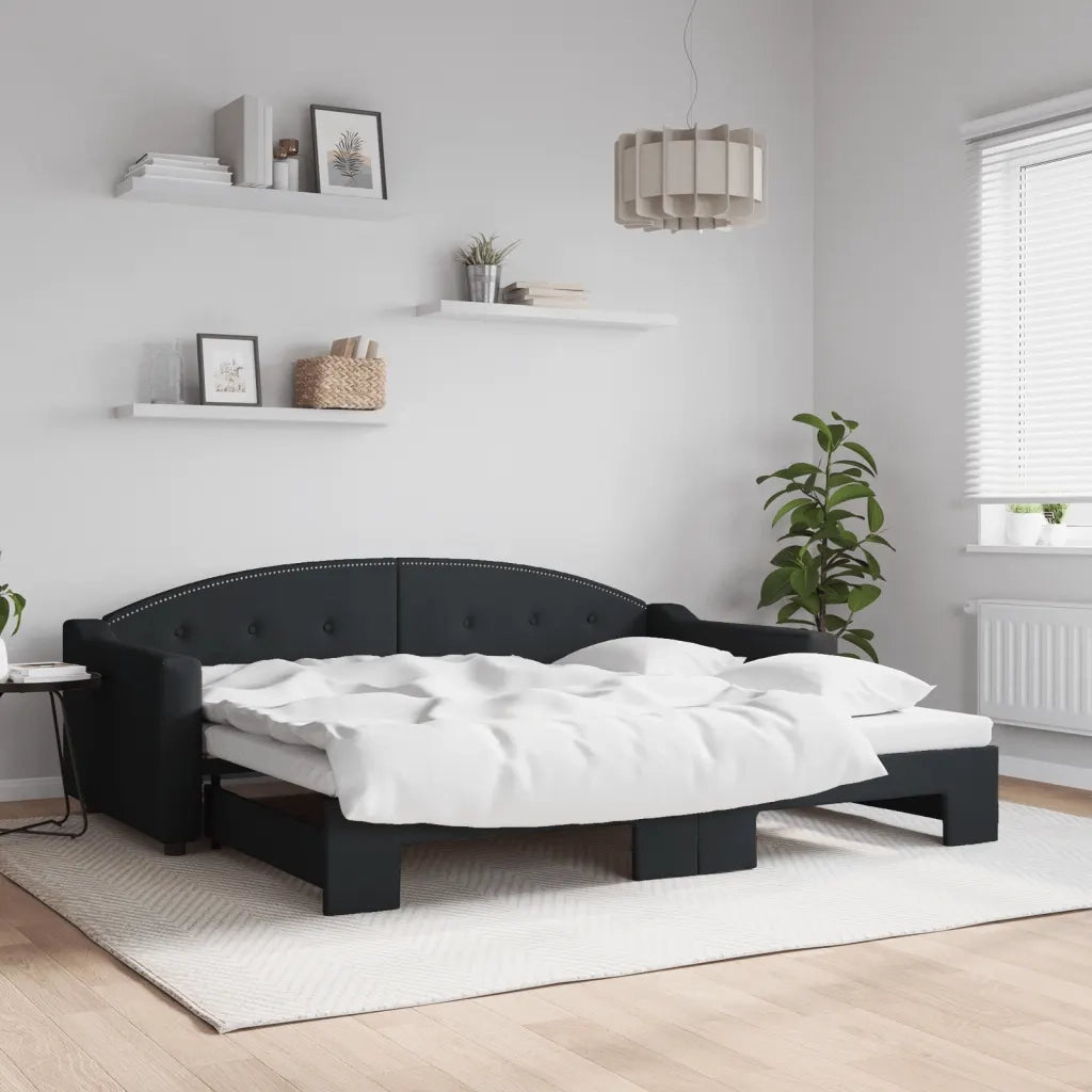 Divano Letto con Letto Estraibile-Sofa Letto-Daybed Nero 90x200 cm in Tessuto 124632
