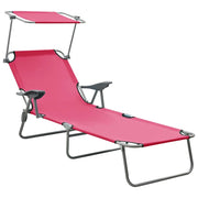 Lettino prendisole sedia a sdraio lettino prendisole letto da giardino mobili da esterno per patio con tenda da sole acciaio rosa 02_0012268