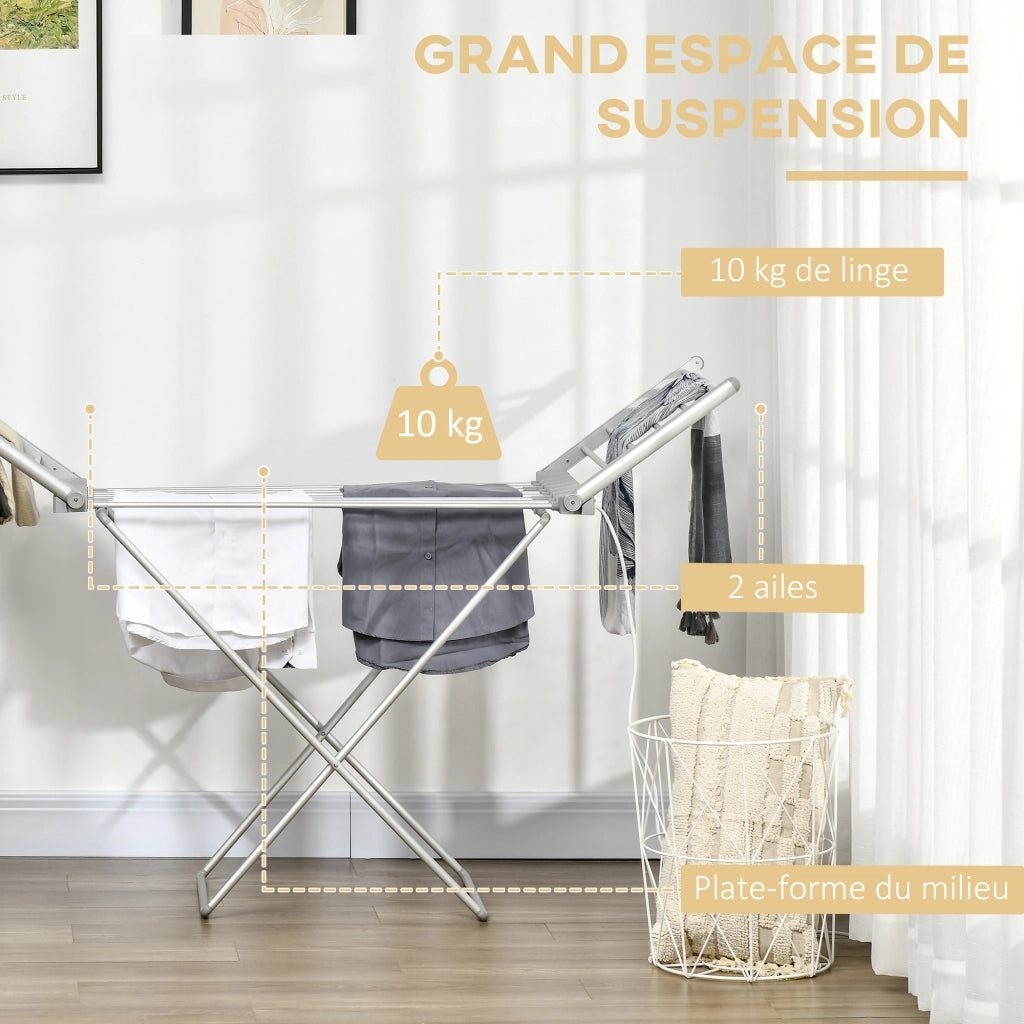 Stendibiancheria elettrico 2 ali laterali estensibili ¨C zephmum ¨C 144x53x91 cm