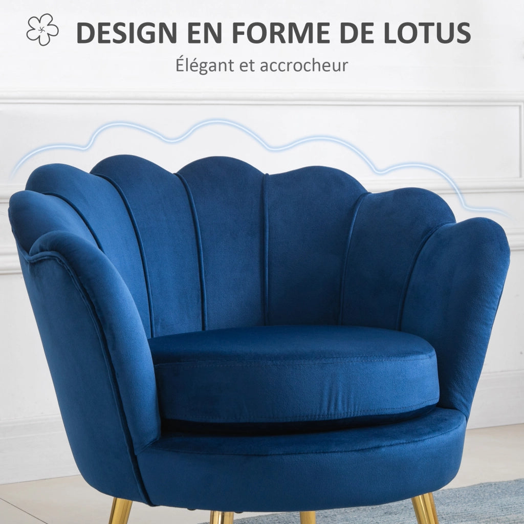 Poltrona in velluto con gambe in metallo dorato ¨C zephmum ¨C blu