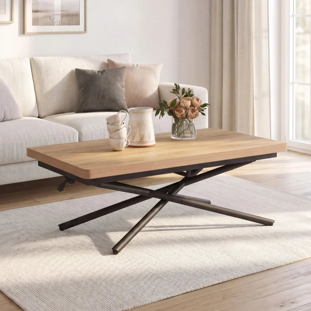 IDMarket - Tavolino 2 in 1 trasformabile in tavolo da pranzo rettangolare ALIX 100 cm, in legno e nero
