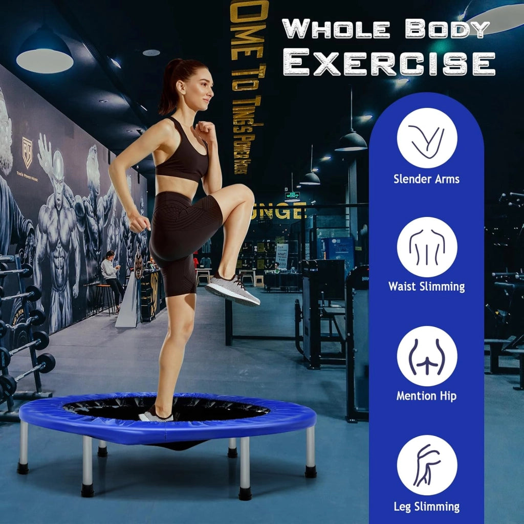 Mini Trampolino Ø96 cm, Trampolino Elastico per Fitness Pieghevole, per Bambini con Capacità di 150 kg, con Piedini Antiscivolo, Tappeto Fitness per Allenamento Interno