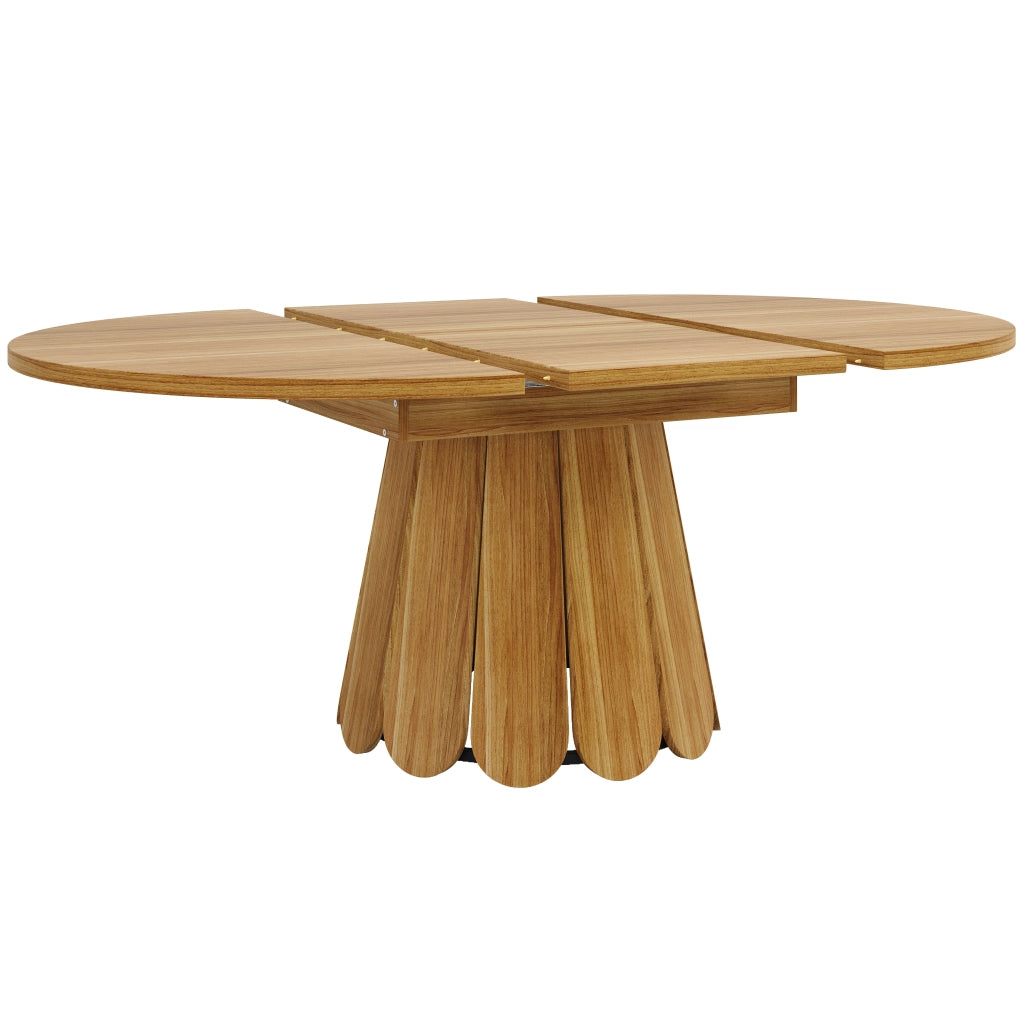 Tavolo da pranzo rotondo estensibile in MDF e metallo; effetto venatura legno; con piano scorrevole e base stabile per cucina e soggiorno