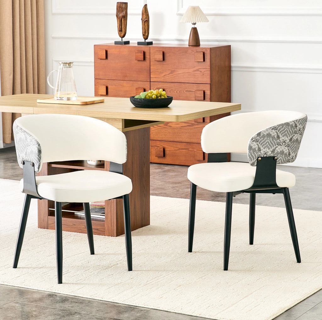 Sedia da pranzo 96x59.5x40 cm con schienale ergonomico e braccioli in PU bianco e nero