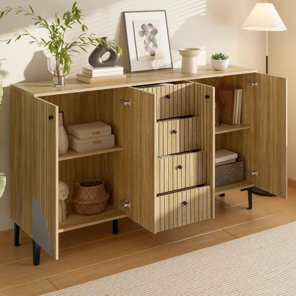 Credenza con 4 Ante e 4 Cassetti; Design Moderno; in Pannello Truciolare; 160??36??94 cm; Legno