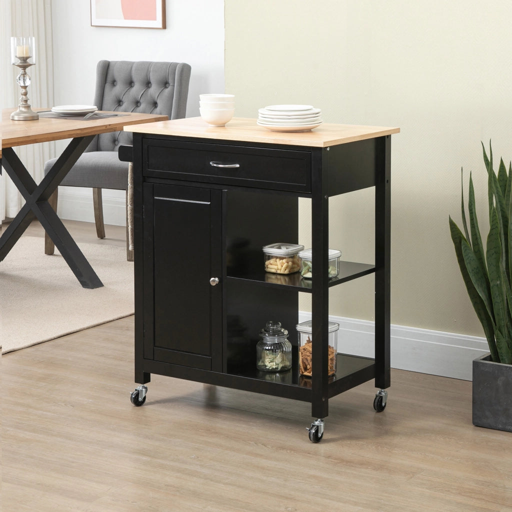 Carrello da Cucina con Cassetto e Armadietto ¨C Zephmum ¨C Legno Nero 83x45x88cm