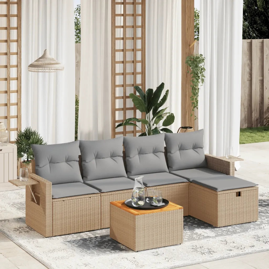 Set Divano da Giardino 6 pz con Cuscini Beige Misto Polyrattancod mxl 116824
