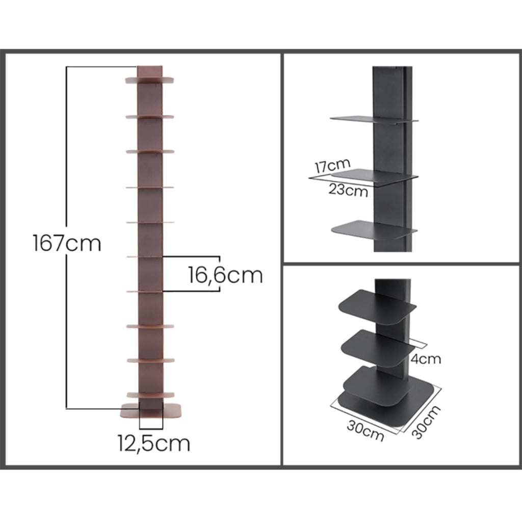 ALUBOX DEMETRA Libreria Verticale A Colonna Da Terra Illuminata Autoportante 167X30X30 Cm Libreria Scaffale In Alluminio E Lamiera Zincata Libreria Salvaspazio 16 Kg 10 Mensole Da 17X23 Cm