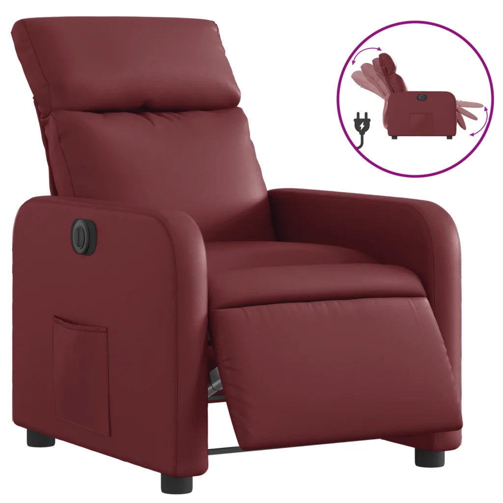 Poltrona Reclinabile Elettrica Rosso Vino in Similpelle