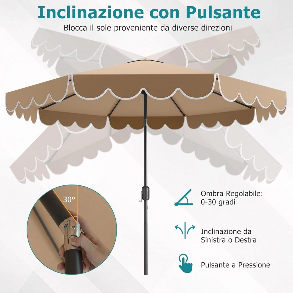 Ombrellone da Giardino 300 cm, con Inclinazione Regolabile, Anti-UV, Manovella, 8 Stecche, Top Ventilato, per Giardino Piscina Patio (Marrone)