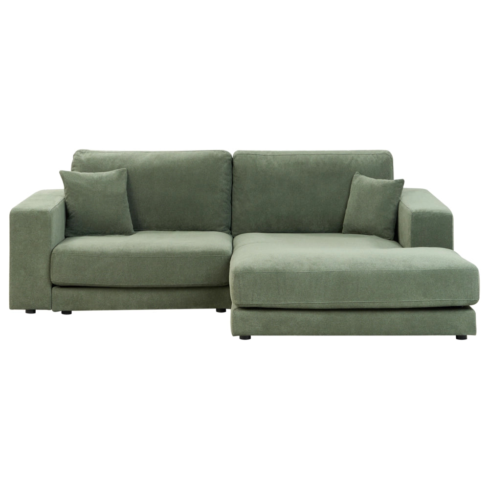 Divano angolare lato sinistro in Tessuto imbottito verde con Cuscini 3 posti stile moderno minimalista