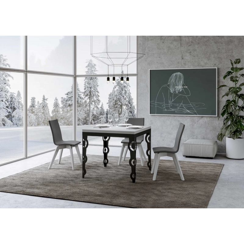 Tavolo apribile 90x90/180 cm Karamay Libra telaio Antracite - Bianco Frassino