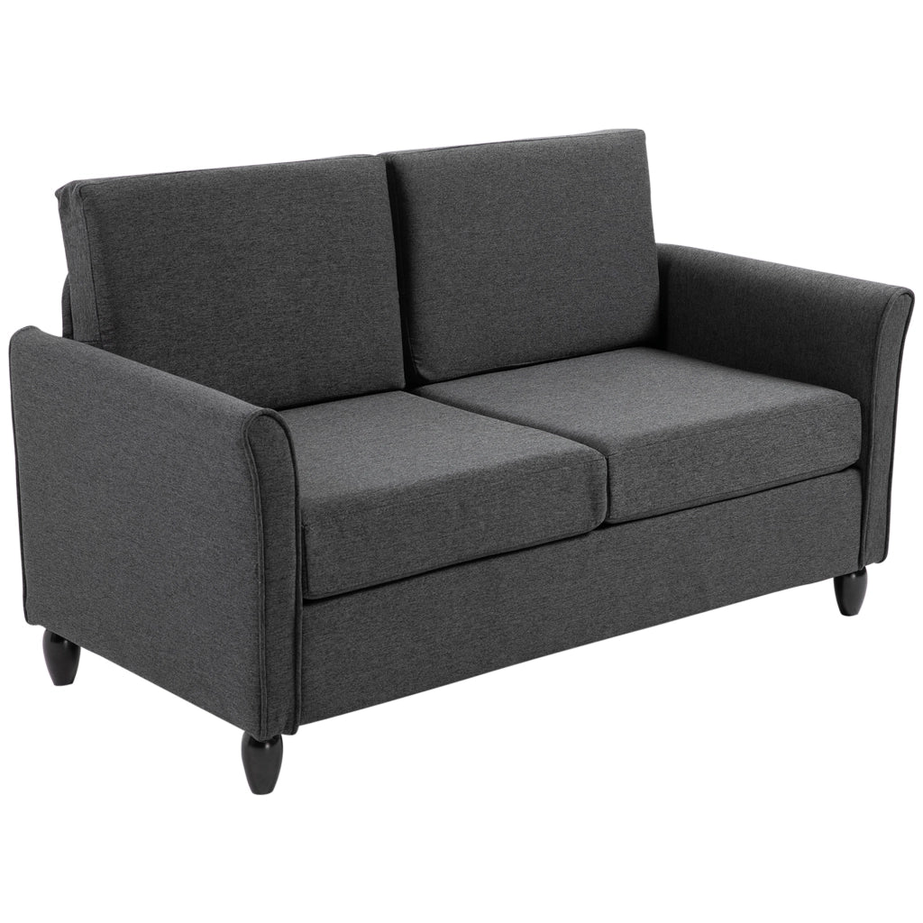 Divano 2 Posti con Cuscini Rimovibili in Tessuto Effetto Lino ¨C zephmum ¨C Grigio Scuro e Nero 141x70x78 cm