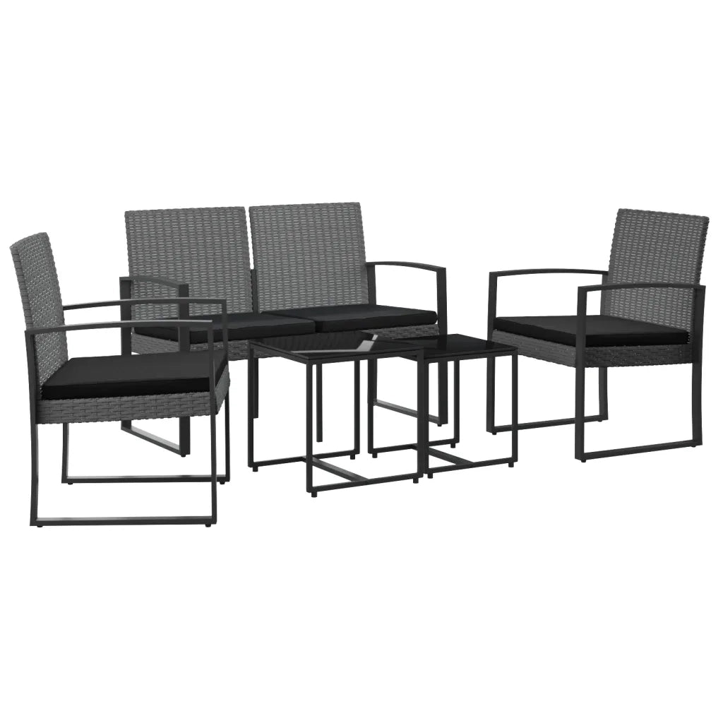 Set Pranzo da Giardino 5 pz | Set Salotto da Giardino con Cuscini PP Rattan Grigio Scuro