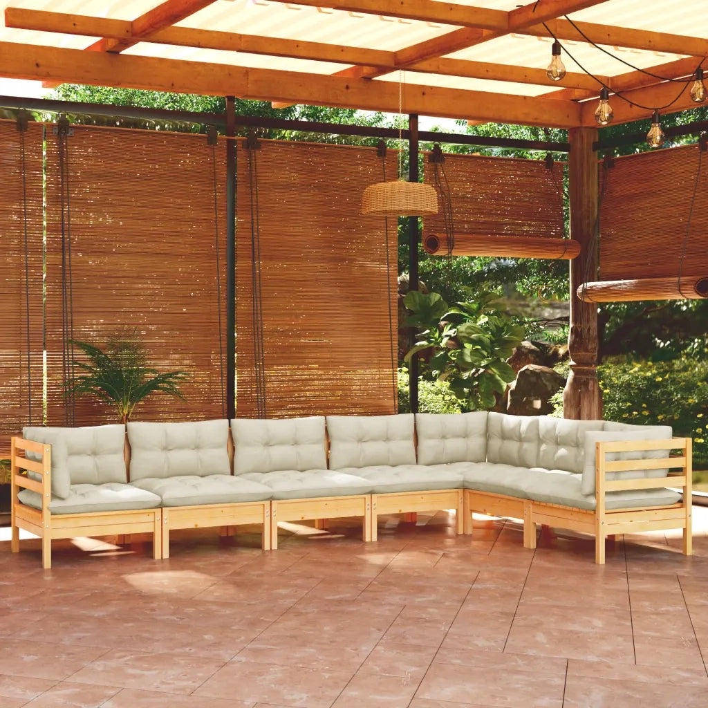 Set Divani da Giardino 7 pz con Cuscini Crema in Massello di Pino 3096695